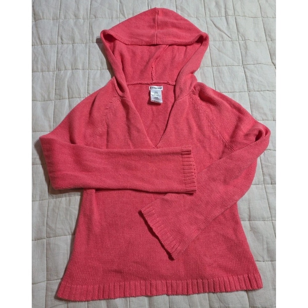 Vintage Y2K Hooded Sweater Knit Pullover Pink Lightweight Preppy 90s Juniors L